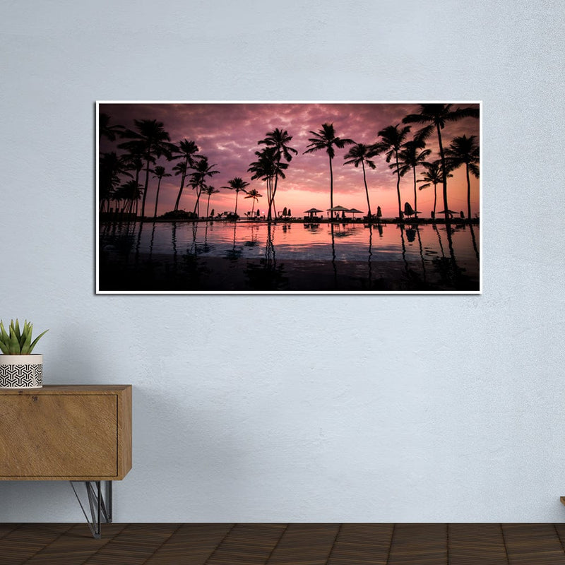 DecorGlance Sunset Beach View Canvas Floating Frame Wall Painting