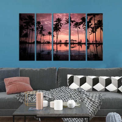 DecorGlance Sunset Beach View Canvas Wall Painting - With 5 Panel