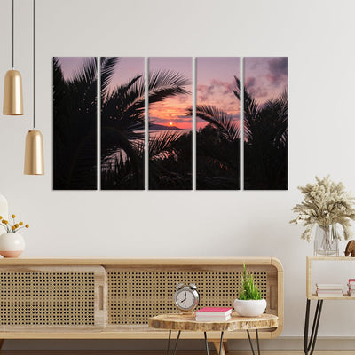 DecorGlance Sunset Canvas Wall Painting - With 5 Panel