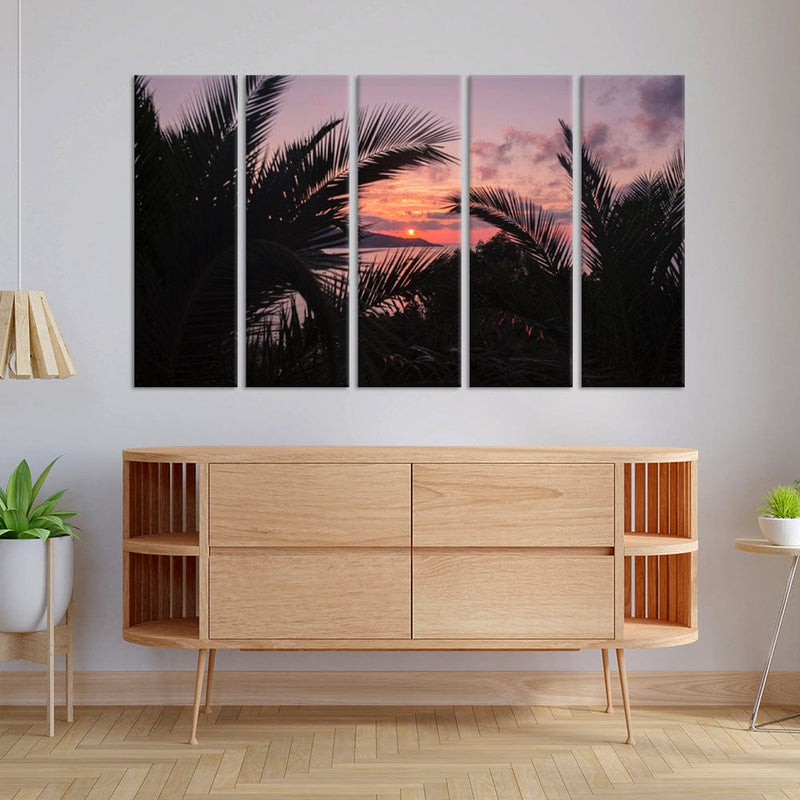 DecorGlance Sunset Canvas Wall Painting - With 5 Panel