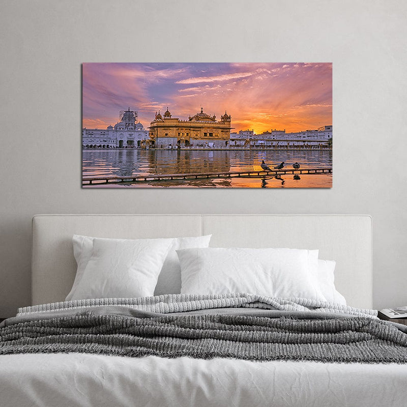 DecorGlance Sunset Golden Temple View Canvas Wall Painting