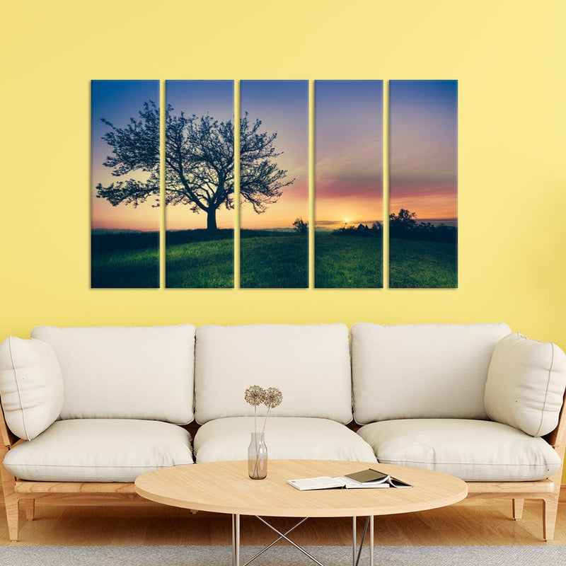 DecorGlance Sunset View Canvas Wall Painting - With 5 Panel