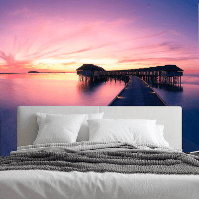 DECORGLANCE Sunset View Of Sea & Bridge Digitally Painting Wallpaper