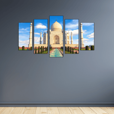 DECORGLANCE Taj Mahal Monument Canvas Wall Painting- With 5 Frames
