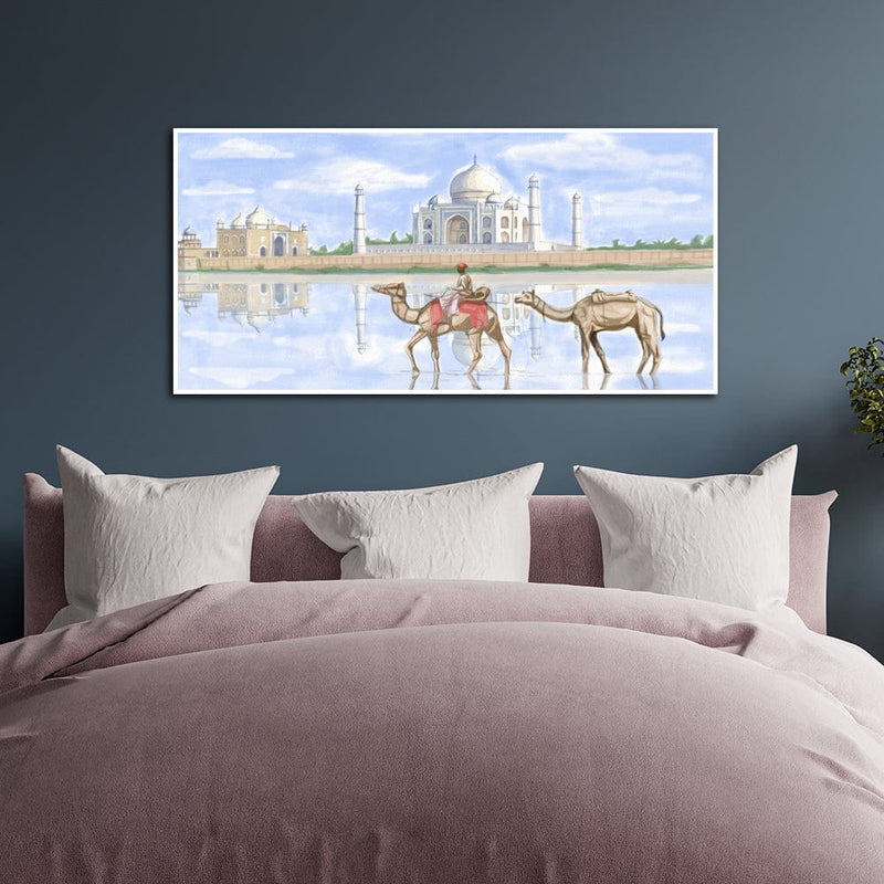 DecorGlance Taj Mahal With Camel Canvas Floating Wall Painting