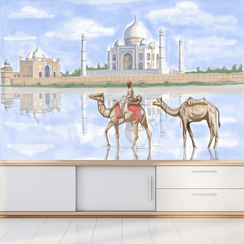 DECORGLANCE Taj Mahal With Camel Wallpapers