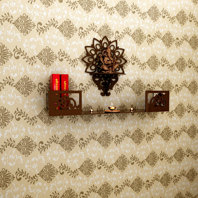 DecorGlance Temple Beautiful Wall Hanging Pooja Mandir Design with Shelf, Brown Color