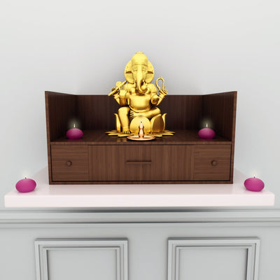 DecorGlance Temple MDF Wood Square Shape Stand Design Pooja Mandir For Home