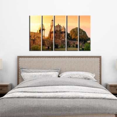 Khajuraho Temple Canvas Wall Painting- With 5 Frames