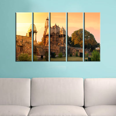 Khajuraho Temple Canvas Wall Painting- With 5 Frames