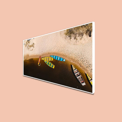 DecorGlance CANVAS PRINT WHITE FLOATING FRAME / (48x24) Inch / (121x60) Cm Top View Of Beach Canvas Floating Frame Wall Painting