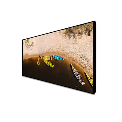DecorGlance CANVAS PRINT BLACK FLOATING FRAME / (48x24) Inch / (121x60) Cm Top View Of Beach Canvas Floating Frame Wall Painting