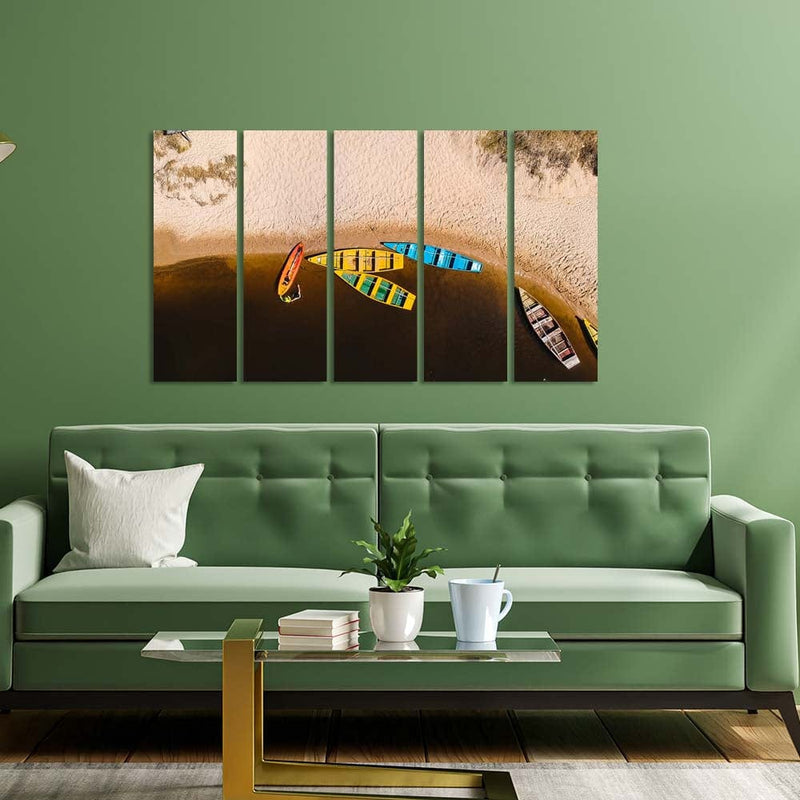 DecorGlance Top View Of Beach Canvas Wall Painting - With 5 Panel