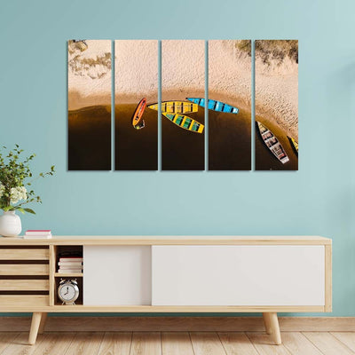 DecorGlance Top View Of Beach Canvas Wall Painting - With 5 Panel