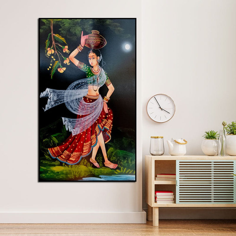 DecorGlance Traditional Indian Girl Canvas Floating Frame Wall Painting
