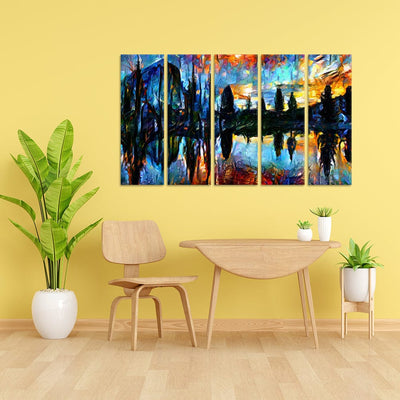 DecorGlance Tree Scenery Abstract Canvas Wall Painting - With 5 Panel