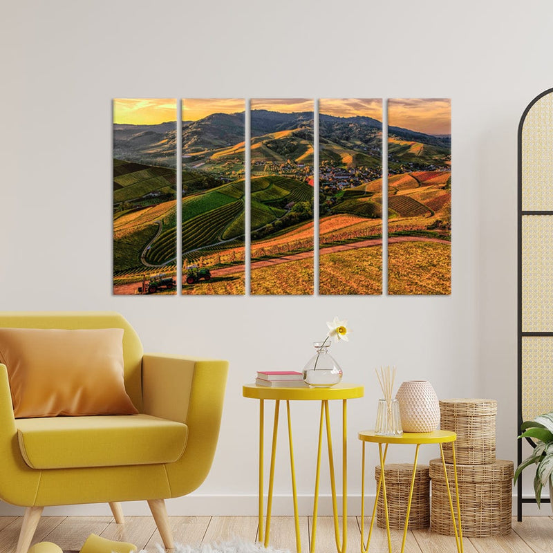DecorGlance Village View Canvas Wall Painting - With 5 Panel