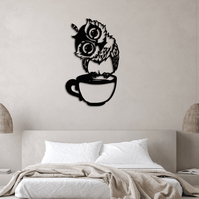 decorglance Wall accent Owl in coffee cup Wooden Wall Hanging, Wooden Wall Decoration