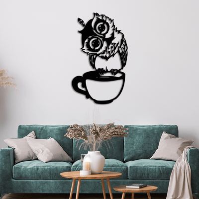 decorglance Wall accent Owl in coffee cup Wooden Wall Hanging, Wooden Wall Decoration
