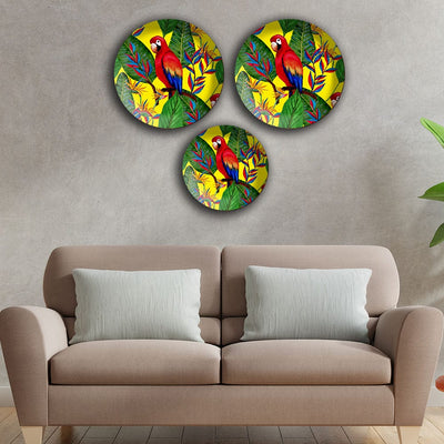 DecorGlance Wall accent Parrot Classic Madhubani Wall Plates Painting Set of Three
