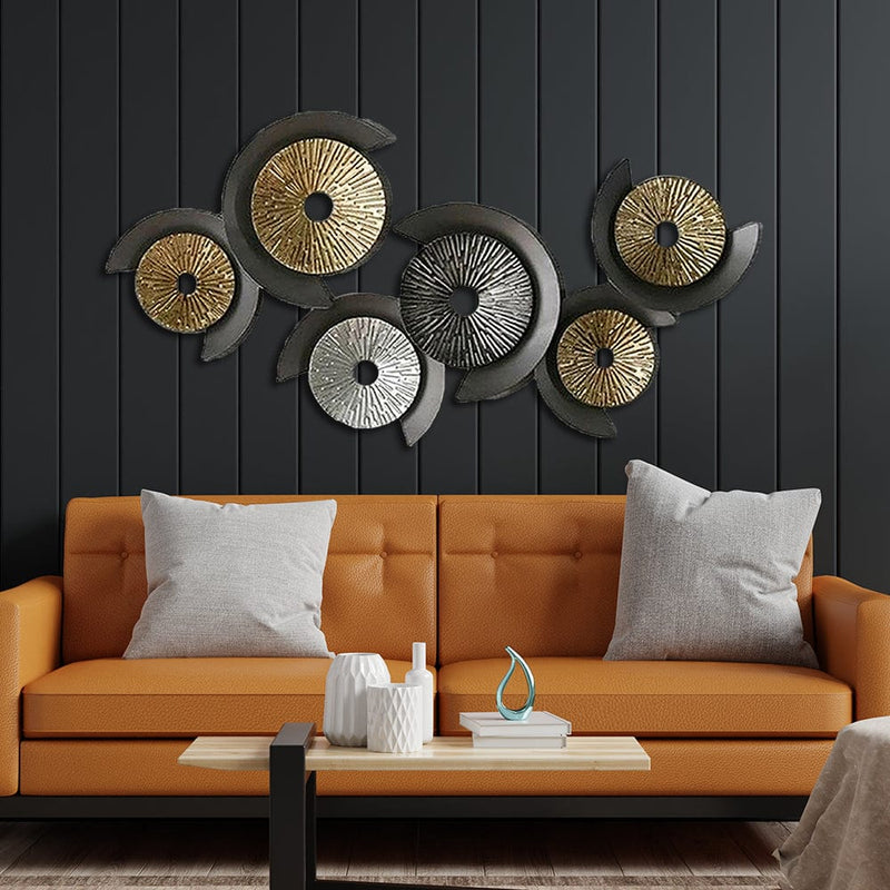 decorglance Wall accent Round Golden Black And Silver Design Large Metal Wall Art