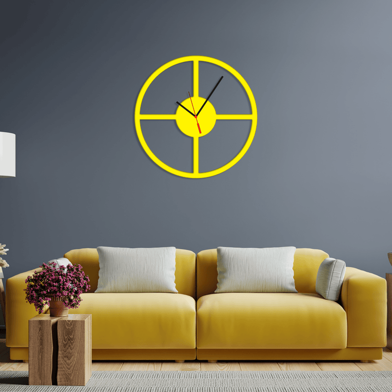 DECORGLANCE Wall Clocks Round Shape Yellow Color Wooden Wall Clock