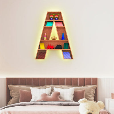 DecorGlance Wall Shelf BACKLIT Alphabet 'A' Shape Engineered Wooden Wall Shelf