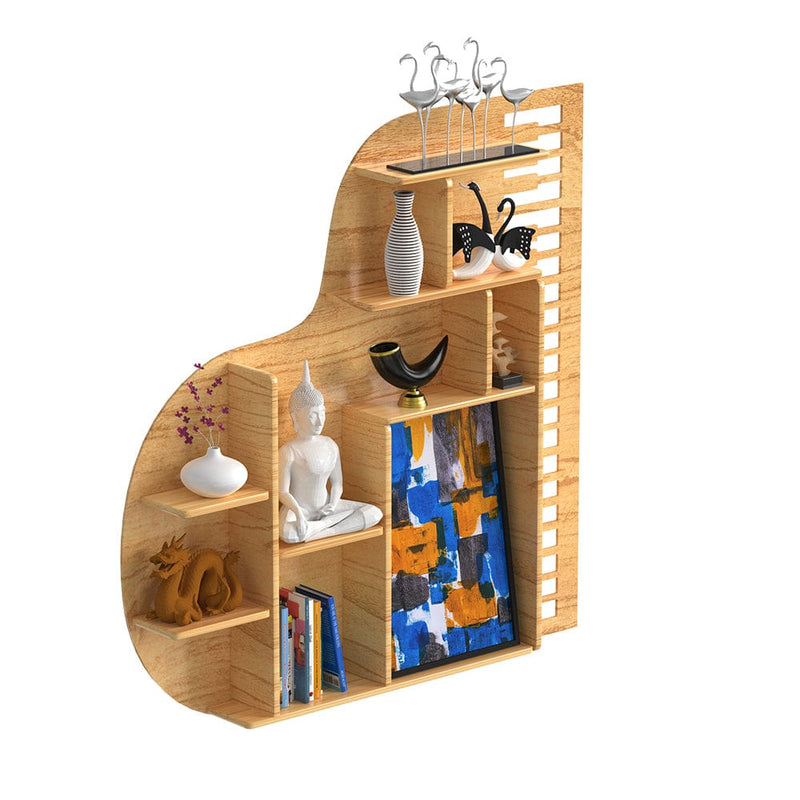 DecorGlance Wall Shelf Regular (45 inches X 44 Inches) Piano shape Wood Wall Shelf / Book Shelf /  Oak Wood