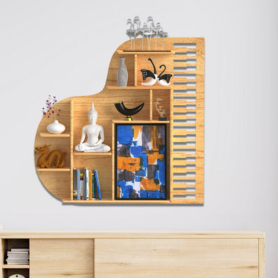 DecorGlance Wall Shelf Regular (45 inches X 44 Inches) Piano shape Wood Wall Shelf / Book Shelf /  Oak Wood