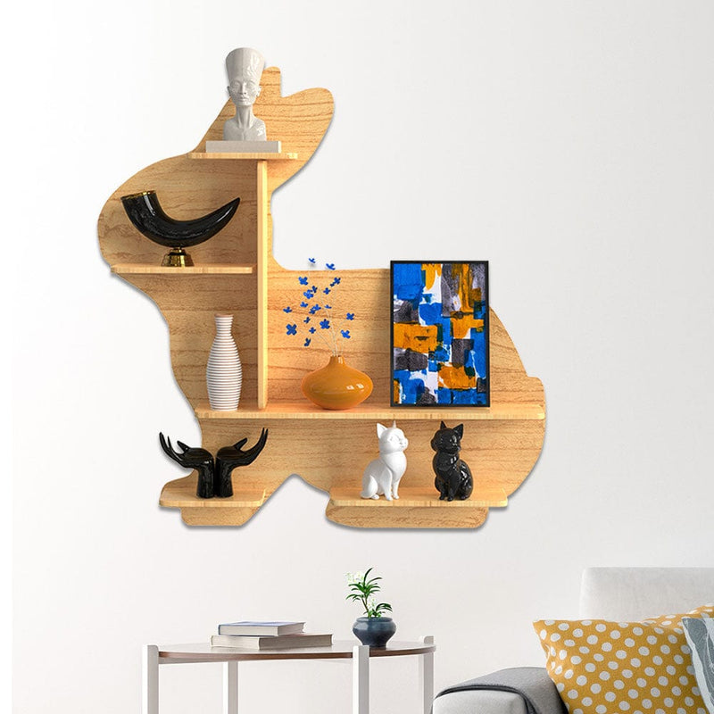 DecorGlance Wall Shelf Big (47 inches X 45 Inches) / NONBACKLIT Rabbit shape Wood Wall Shelf / Book Shelf / Oak Wood