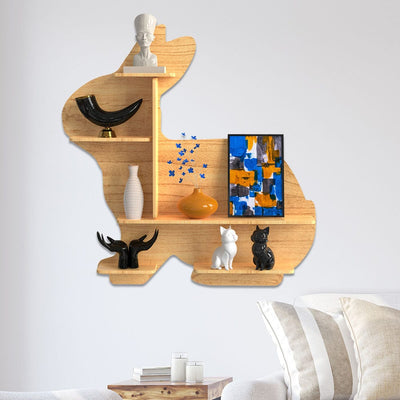 DecorGlance Wall Shelf Regular (37 inches X 38 Inches) / NONBACKLIT Rabbit shape Wood Wall Shelf / Book Shelf / Oak Wood