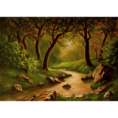 DecorGlance Wallpaper Oil Color Forest Scenery Art Digitally Printed Wallpaper