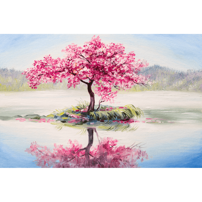 DecorGlance Wallpaper Pink Flowers Tree Abstract Art Digitally Printed Wallpaper