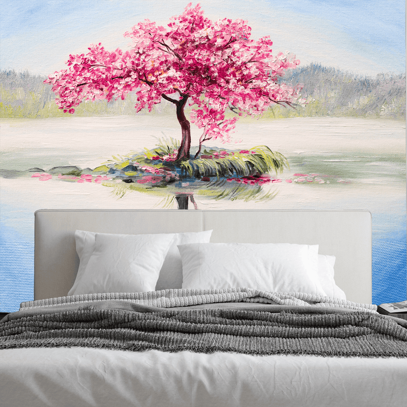 DecorGlance Wallpaper Pink Flowers Tree Abstract Art Digitally Printed Wallpaper
