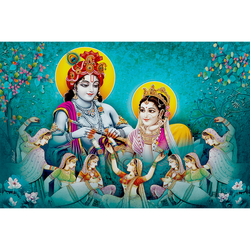 DecorGlance Wallpaper Radha Krishna Enjoying Gopis Dance Digitally Printed Wallpaper
