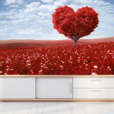 DecorGlance Wallpaper Red Tree In The Shape Of Heart Digitally Printed Wallpaper