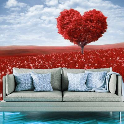 DecorGlance Wallpaper Red Tree In The Shape Of Heart Digitally Printed Wallpaper