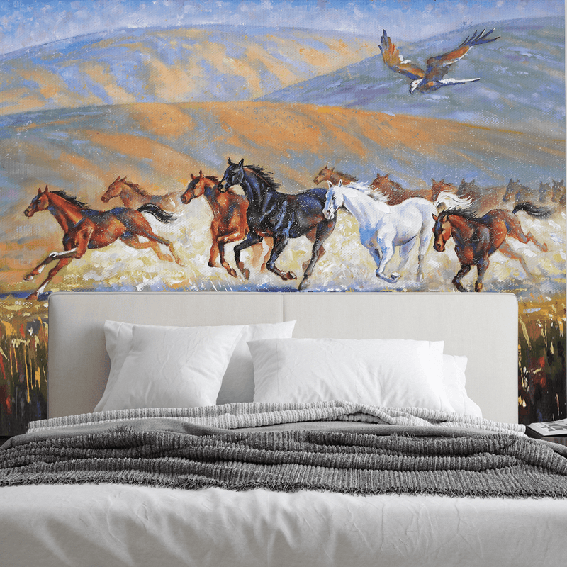 DecorGlance Wallpaper Running Horses Digitally Printed Wallpaper