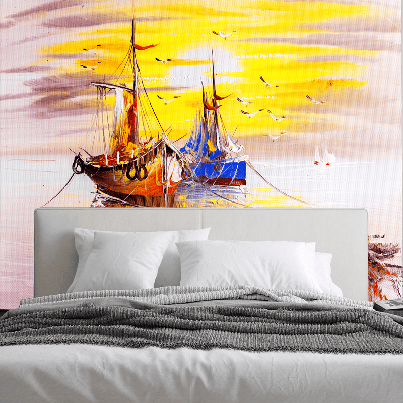 DecorGlance Wallpaper Sailing Boat Digitally Painting Wallpaper