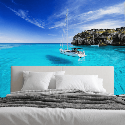 DecorGlance Wallpaper Sea & Boat Scenery Digitally Printed Wallpaper