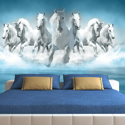 DecorGlance Wallpaper Seven Running Horses Digitally Printed Wallpaper