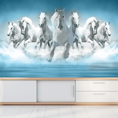 DecorGlance Wallpaper Seven Running Horses Digitally Printed Wallpaper