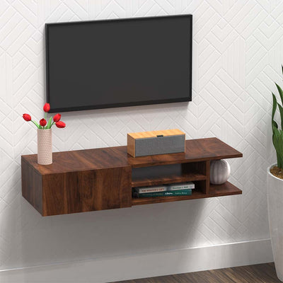 DecorGlance Walnut Cabinet Tv Unit and book shelves