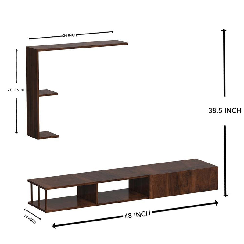 DecorGlance Walnut Wooden Tv Unit Cabinet with Shelves