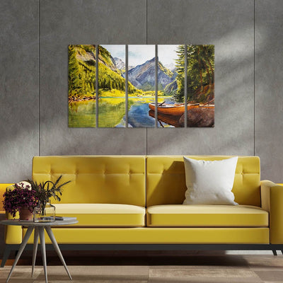 DecorGlance Water Color Mountain Scenery Canvas Wall Painting - With 5 Panel