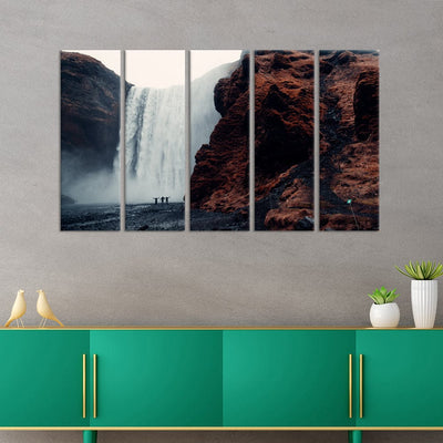 DecorGlance Water Fall View Canvas Wall Painting - With 5 Panel