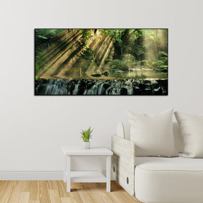 DecorGlance Waterfall in Forest View Canvas Floating Frame Wall Painting