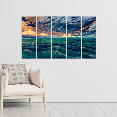 DecorGlance Wave Scenery Canvas Wall Painting - With 5 Panel