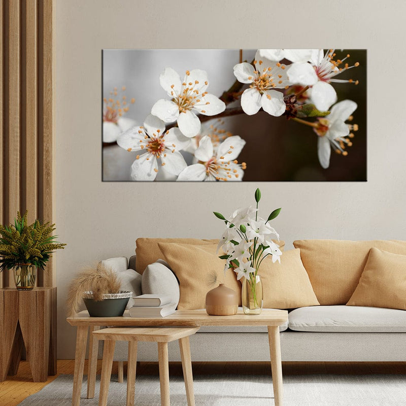 DecorGlance White Blossom Flower Canvas Wall Painting