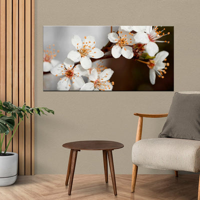 DecorGlance White Blossom Flower Canvas Wall Painting
